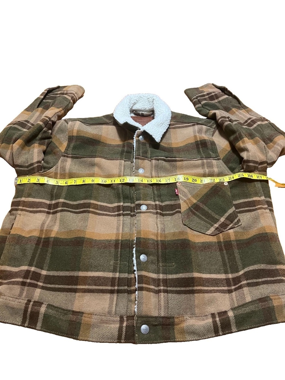 Levis Type I Plaid Sherpa Trucker Jacket Mens XL Winter Moss Green A4882 - Picture 11 of 13